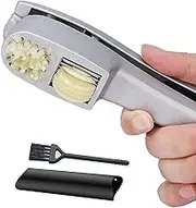 2 in 1 Garlic Press With Mince and Slice Functions, Cleaner Brush, Silicone Tube Peeler Set - Easy Squeeze, Rust Proof, Dishwasher Safe, Easy Clean