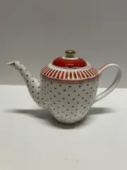Grace Teaware Red, Gold, Polkadot & Stripe Porcelain 5-Cup Teapot NEW!