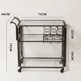 下殺 好物 北歐 簡約 復古 簡約工業風鐵藝移動置物架收納歐式復古金屬玻璃創意紅酒架手推車
