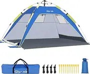 Glymnis Pop Up Beach Tent Sun Shade Shelter for 3-4 Person with UPF 50+, Lightweight & Easy Setup, Vent Windows & Zippered Door, Extended Floor Family Instant Beach Tent