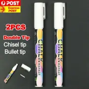 2pcs 3mm Liquid Chalk Marker Pens Double Nib White LED Writing Board Glass Pen A