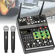 Portable Karaoke DJ Mixing Console with Dual Wireless Microphone, 5-Band Equalization Adjustment, 48V Phantom Power, MP3 Bluetooth USB Interface in Singing for Smart TV, PC, KTV, Home Theater
