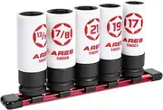 ARES 59000-5-Piece 1/2-Inch Drive Non-Marring Lug Nut Socket Set - Protective Sleeves and Inserts Prevent Damage to Wheels and Lugs - Storage Rail Included