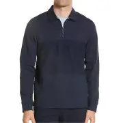 Ted Baker London Men's Long Sleeve Lydney Colorblock 1/4 Zip Polo Shirt Navy 2XL