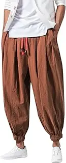 Mens Baggy Harem Pants Drawstring Elastic Waist Casual Boho Yoga Jogger Pants Hippie Tapered Trousers with Pockets