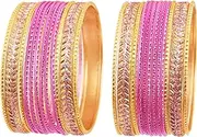 [Touchstone] New Metallic Colorful 2 Dozen Bangle Collection Indian Hollywood Textured Color Jewelry Special Large Size Bangle Bracelets Set of 24 in Antique Gold Tone for Women