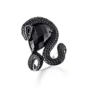 Genuine THOMAS SABO Snake ring with drop-shaped black zirconia