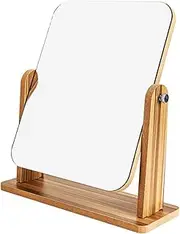 LxcshLjx Cosmetic Mirror, 360-degree Rotating Makeup Mirror with Wood Stand, Adjustable Desk Mirror, Single-Sided Vanity Table Mirror, Portable Tabletop Mirror, Shaving Mirror for Bathroom Living Room