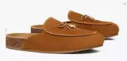 Tory Burch Tory Charm Mules Flat Toasted Caramel Real Suede Natural Cork Size 11
