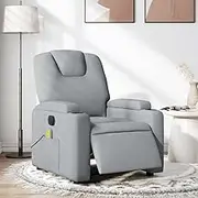 Electric Massage Recliner Chair Light Grey Fabric | Comfy Reading Reclining Chair for Room, Living, Bedroom Spaces | Lazy Gaming Chairs Furniture