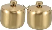 BIUDECO 2 Pack Stainless Steel Spice Jars Salt Sugar Storage Containers Modern Kitchen Condiment Pot Easy to Clean Freshness Seal