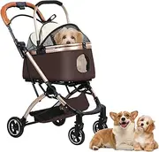 Portable Pet Stroller for Cats, Pet Stroller with Detachable Reversible Pet Basket, Rubber Wheels, 360 Degree Rotation Front Wheel, Pet Stroller for Small Dogs, Medium Dogs Pet Stroller