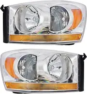 Driver & Passenger Side Headlight Assembly Set Headlights Driver & Passenger Side Compatible with 2006-2008 Dodge Ram 1500 2006-2009 Ram 2500 Ram 3500 CH2518114 CH2519114