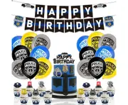 Police Theme Party Decorating Set Birthday Banner Latex Balloons Cake Cupcake Toppers for Kids Police Birthday Party Decorations