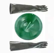 Green 14" Double Riffle Gold Pan, 23" Rubber Gloves, 2 Snuffers, 2 Vials ; Kit