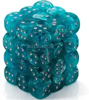 Chessex D6 Dice Cirrus 12mm Aqua/Silver (36 Dice in Display) Dice