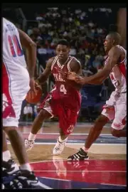 Guard Glendon Alexander Arkansas Razorbacks dribbles the ball down- Old Photo