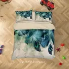3D Leaves Feather Background Blue Quilt Cover Set Bedding Sets Pillowcases 64