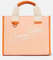 [Jimmy Choo] Jimmy Choo Logo leather-trimmed canvas tote bag One Size orange