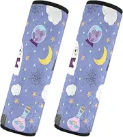 Car Seat Belt Pads Covers 2 Pack Soft Unique Car Safety Seat Belt Strap Shoulder Pad Camera Bag Strap Cover Car Accessories for Adults Child Kids S Purple Halloween Pattern Set