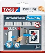tesa Powerstrips Click - Velcro Adhesive Pads for Clicking on and Off Picture Frames and Wall Decorations No Drilling - Self-Adhesive Velcro Strips with On and Off Click System - Medium - 4 x 2 Pieces
