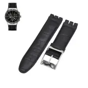 23mm Black Leather Watch Strap For Swatch XL Irony The Chrono YOS447