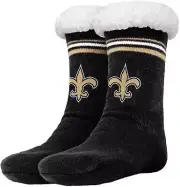 FOCO NFL Licensed New Orleans Saints Solid Stripe Footy Slipper Non-Skid Bottom