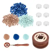 Wax Seal Kit, 150 Wax Beads, Candles, Sea Blue/Snow Blue/Almond Skin