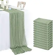 Pack of 12 Sage Green Cheesecloth Table Runner, Rustic Gauze Table Runner, 55 x 180 cm, Cheesecloth, Boho Wedding Tablecloth for Wedding Party, Bridal Shower, Table Decoration