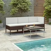 3 Piece Garden Lounge Set with Cushions Poly Rattan Brown,Outdoor Furniture Sets-310201