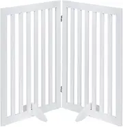 unipaws 91cm H Free Standing Pet Gate for Dog and Cat, Wooden Dog Gates for Doorway, Stairs, Room Divider, Step Over Foldable Pet Fence for The House, Expandable Barrier, Indoor Use, White
