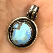 Navajo Golden Hills Turquoise Pendant Sterling Silver 5.8g by Dave Skeets Native