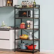 Denkee 5-Tier Bakers Rack for Kitchen with Storage, Industrial Microwave Stand Oven Shelf, Free Standing Kitchen Storage Shelf Rack (23.62 L x 15.75 W x 60.24 H, Rustic Brown)