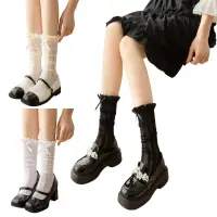 在飛比找蝦皮購物優惠-皇家夏季薄款女襪女童可愛蕾絲荷葉邊襪網眼透氣蕾絲襪