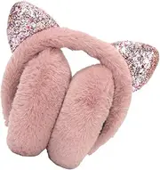 [Ipetboom] Comfortable Sequin Earmuff Foldable Winter Ear Warmer for Outdoor Accessories Adorable Cat Ear Design Dusty Lightweight Warm Ear Protection for Cold Weather