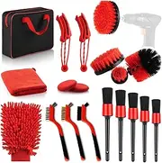 Car Cleaning Tools Kit, YFGKAU-19 Pcs Car Detailing Brush Set with Carry Bag - Driller Attachment Set & All Purpose Clean for Cleaning Automobile Interior, Exterior, Wheels, Dashboard, Leather, Air Vents