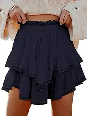 [MIFOCAL] Flowy Shorts for Women Casual Boho Ruffle Tiered Skorts High Waist Mini Skirts Golf Tennis Crochet Shorts