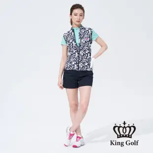 【KING GOLF】速達-網路獨賣款-實體同步款-女款滿版幾何星星印花紅鶴刺繡無袖背心(藍色)