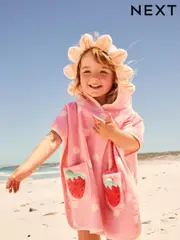 Pink Strawberry Towelling 100% Cotton Poncho (9mths-10yrs) (AJ6922) | $46 - $55