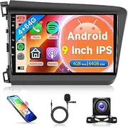 4G+64G Rimoody Car Radio for Honda Civic 2012-2015, Android 13 Car Stereo Wireless Carplay Andorid auto Mirror Link GPS Navigation 9'' HD Touchscreen WiFi Bluetooth FM/RDS EQ-32 SWC Backup Camera