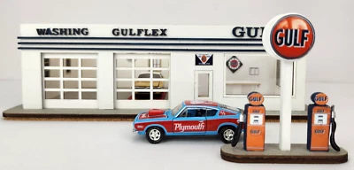 1/64 Scale Handmade Vintage Gulf Gas Station Diorama