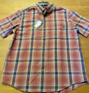 Solaris Mens Shirt Outdoor S/S Button Up Flannel Red/Blue Plaid Medium NWT