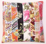 Indian Patchwork Kantha Decorative Sofa Throw Pillow Handmade Boho Cushion Cover