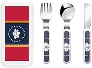 Mississippi State Flag 3 Piece Set For Camping Stainless Steel Flatware, Spoon, Fork, Knife, Ideal For Outdoor