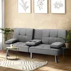 Oikiture Sofa Bed Lounge 3 Seater Futon Couch Beds Recliner Cup Holder Fabric