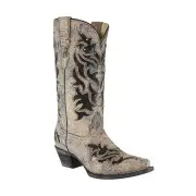 Corral Ladies Bone/Black Glitter Inlay Boot E1237
