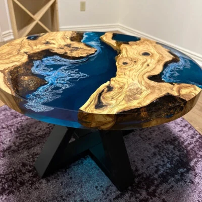 Solid Wood Natural Round Epoxy Resin Dinning & Coffe Table Top Custom Live Edge