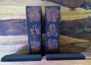 Vintage Bookends~Honduras~Leather~Hand Tooled~Primative~9" tall