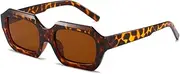 [Sibeg] Polygon Rectangle Sunglasses for Women 2024 New Retro Square Sun Glasses Men Classic White Shades UV400(Color:Leopard)