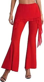 [TiaoBug] Women's Belly Dance Flared Bell-Bottomed Pants Drawstring Mesh Skirted Yoga Wide Leg Yoga Latin Dance Pants